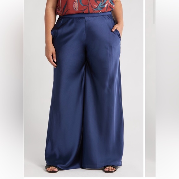 Renee C. Pants - Renee C Satin Wide Leg Pants Navy 1X NWOT